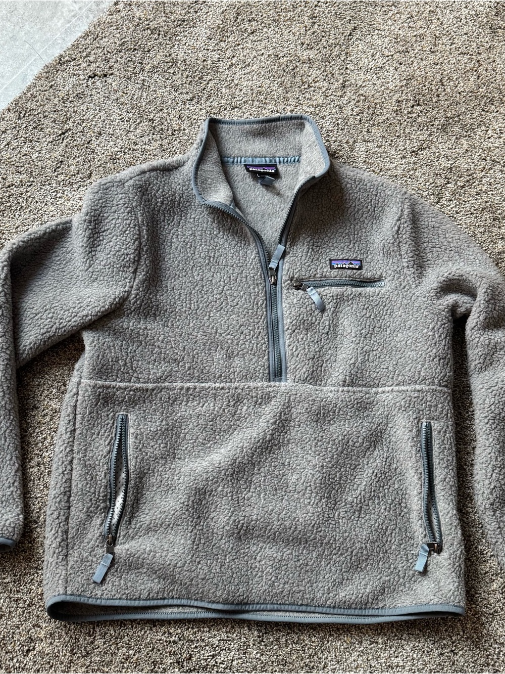 Patagonia Gray Sherpa Fleece Quarter-Zip Pullover